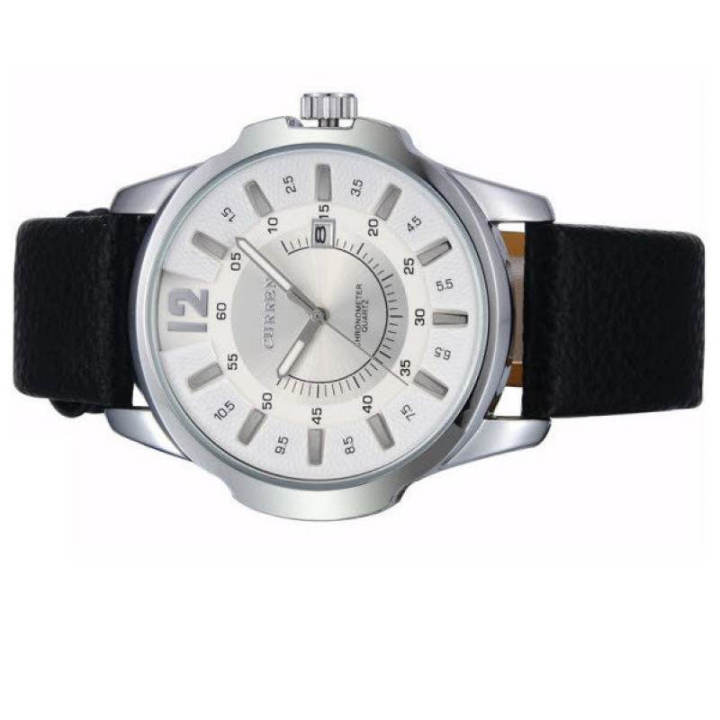 curren-นาฬิกาข้อมือผู้ชาย-สายหนัง-สีดำ-หน้าปัดสีขาว-รุ่น-c8123พร้อมกล่องนาฬิกา-curren-clearance-sale-ราคาลดสุดๆ