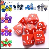 HUAN 7Pcs/set 7-Die Table Game ลูกเต๋า DND สองสี D4 D6 D8 D10 D12 D20 ลูกเต๋าเกม ทนทานต่อการใช้งาน เกมปาร์ตี้ปาร์ตี้ ลูกเต๋าหลายด้าน TRPG DND