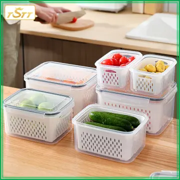 Refrigerator Storage Box Fridge Organizer Fresh Vegetable Fruit Boxes Drain Basket  Storage Containers Pantry Kitchen Organizer