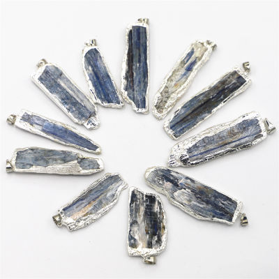 New Natural Stone Blue Kyanite Pendants Jewelry Plating Silver Side Raw Kyanite Nugget For Earrings Necklace DIY Findings G1121