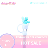 ?AngelCity หมวกฟางซิลิโคนน่ารักลายการ์ตูนน่ารักพร้อมจุกปิดกันฝุ่นสำหรับดื่มขนาด8มม. ถ้วยแก้วในครัวอุปกรณ์สำหรับเครื่องดื่ม