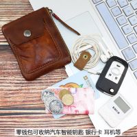 Retro Cow Leather Mens Wallet Handmade Zipper Slim Purse Vegetable Tanned Leather Men Wallets Luxury Money Bag