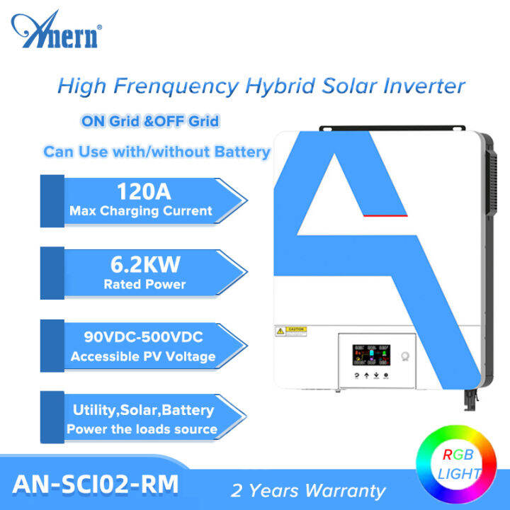 Anern 6.2KW Hybrid Solar Inverter Built In SCC 1200A Max 500Vdc PV ...