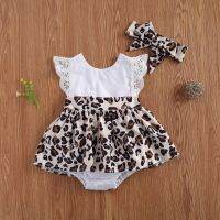 2Pcs Baby Summer Outfits Splicing Leopard Print O-Neck Backless Romper Skirt + Hairband for Toddlers Girls 0-2 Years  by Hs2023