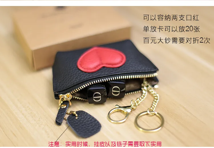 2022 Genuine Leather Heart Coin Purse Women Key Holder Ladies Cute