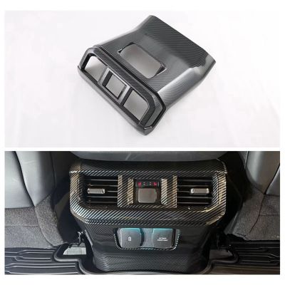 Car Carbon Fiber Rear Air Condition Vent Outlet Frame Anti-Kick Panel Cover Trim for Ford F150 2022 2023
