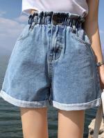 【hot】 Denim Shorts S-5XL Harem Ruffled Waisted Female Elastic Short Jeans