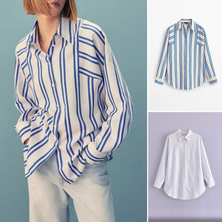 zara-เสื้อเชิ้ตลําลอง-แขนยาว-คอปก-ทรงหลวม-ลายทาง-สไตล์ฝรั่งเศส-22-ฤดูร้อน-สําหรับผู้หญิง-ta