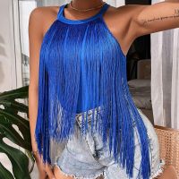 Sexy Tassels Womens Halter Crop Top Women Fashion Sleeveless Short T-shirt Top 2023 Summer Female Chic Street Tees Top