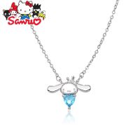 Sanrio Cinnamoroll Cute Big-eared Dog with Blue Diamond Pendant Womens Necklace Student Jewelry Gift Anime Kids Chain Necklaces