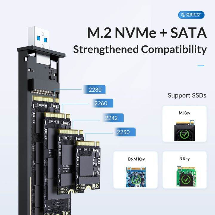 อลูมิเนียม-orico-2-in-1-usb-ชนิด-c-อินเทอร์เฟซคู่-m-2เคส-ssd-สนับสนุน-m2-nvme-m-คีย์-sata-ngff-m-amp-b-คีย์-ssd-เครื่องมือฮาร์ดดิสก์ฟรี