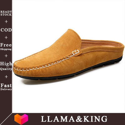 LLAMA&amp;KING แฟชั่นผู้ชายรองเท้าเปิดส้นของแท้หนังรองเท้าสำหรับผู้ชายสไลด์รองเท้า SLIP - Ons