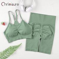 CHRLEISURE 2Pcs Yoga Shorts Set Women Sport Gym Set Sexy Bra Seamless Workout Running Tracksuit Gym Wear Athletic Suit Protective Gear