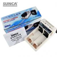 Sunca เครื่องชาร์จแบตเตอรี่สำหรับพัดลม Sunca ชาร์จได้ 2 ก้อน &amp; ชาร์จไฟเต็มตัดอัตโนมัติ รุ่น Sunca CB-703A สีขาว