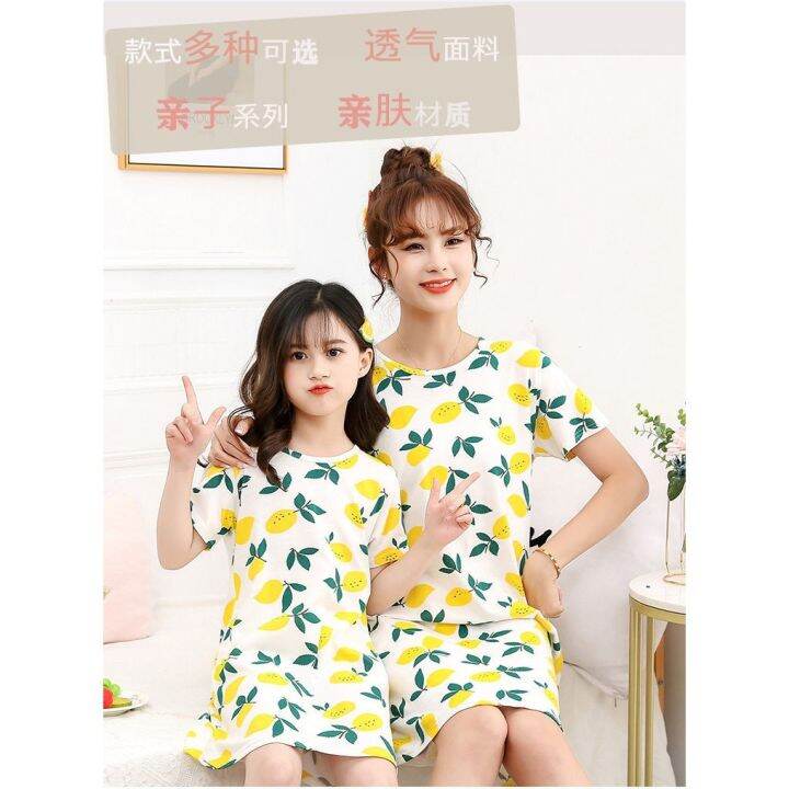 ready-stock-cotton-kids-dress-korean-girl-nightdress-short-sleeve-kids-pyjamas-girl-pajamas-parent-child-dress-baby-girl-dress-mom-dress-mother-and-daughter-sleepwear-nightwear-kids-sleepwear