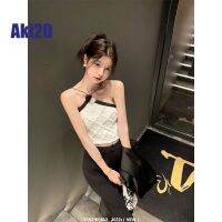 เสื้อครอป Aki20สำหรับผู้หญิงสไตล์เกาหลีเสื้อกั๊กคาเมลเลียห้อยคอดีไซน์ใหม่2023คอเสื้อยืดสายเล็กลายดอกคาเมลเลียปักเครื่องเทศสำหรับผู้หญิง