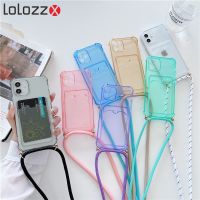 Crossbody Necklace Strap Lanyard Cord Silicone Phone Case For iPhone 14 11 15 Pro Max 12 Mini 13 XR X 7 8 Plus Card Holder Cover