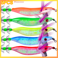 Hassanne 5ชิ้น/ล็อต Night Luminous squid JIG 10cm prawn Hook ไม้กุ้งสีเหยื่อ