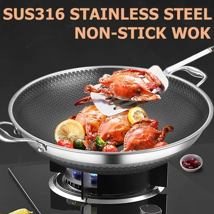 New Non-stick Frying Pans Double-Sided Screen Honeycomb Stainless Steel Wok  Without Oil Smoke Frying