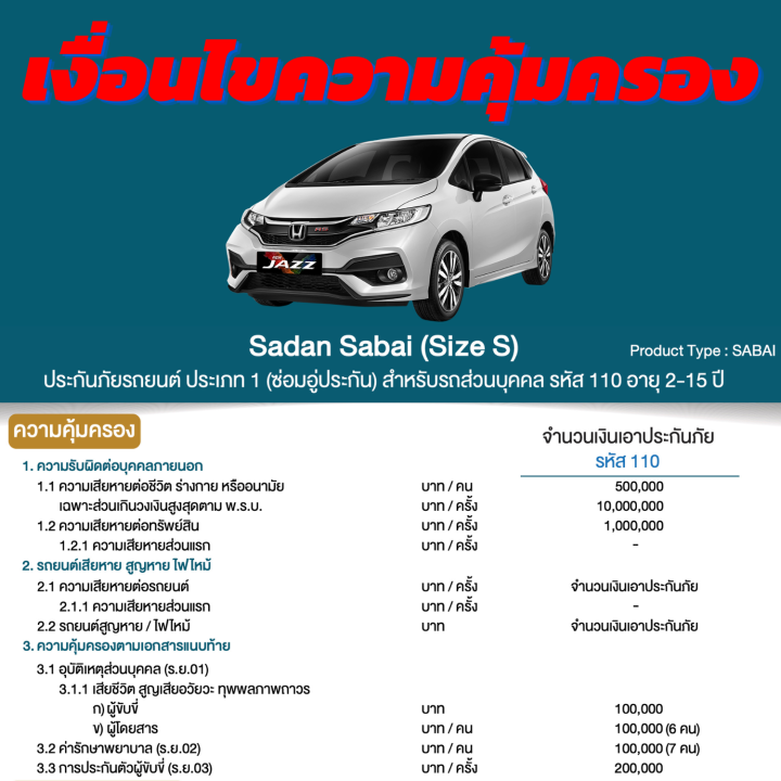 ประกันชั้น-1-ซ่อมอู่ประกัน-สำหรับรถ-honda-jazz-เบี้ยราคาเดียว-13-500-บาท-อายุรถ-2-15-ปี-ซ่อมอู่ประกัน-จากบริษัท-คุ้มภัยโตเกียวมารีน-คลิ๊กเลย