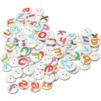 100Pcs Mixed Painted Letter Alphabet Wooden Sewing Button Scrapbooking