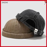 ZHEZHE ล้างสไตล์ หมวกปีกกว้าง ปรับได้ปรับได้ หมวกท่าเรือข้อมือม้วน หมวก skullcap วินเทจ ผ้าคอตตอน หมวกบีนนี่ผ้าฝ้าย เด็กชายเด็กหญิงนักเรียน