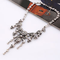 Vintage Skull Tassel Necklaces for Women Men Punk Personality Rhinestone Statement Exaggerated Collar Necklaces Goth Jewelry