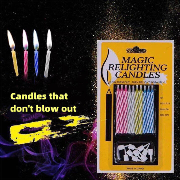 10pcs Magic Props Candle And Base Fun Relighting Candles Birthday Cake