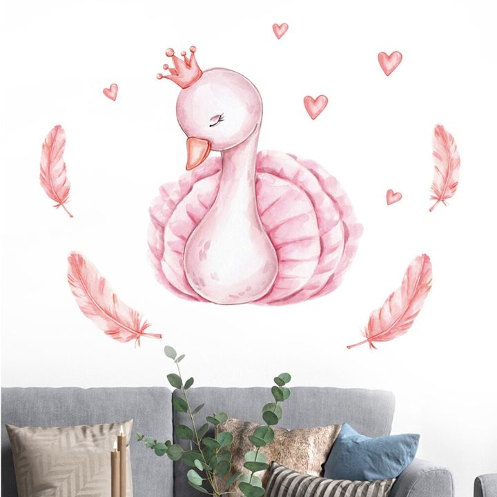 cute-pink-swan-removable-wall-stickers-for-baby-bedroom-nursery-kids-room-home-decor-shop-window-showcase-self-adhesive-decals