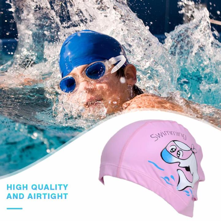 ฝาป้องกันว่ายน้ำลายการ์ตูนสำหรับเด็ก-สินค้ามาใหม่หมวกว่ายน้ำยืดหยุ่นกันน้ำนุ่มสบายเป็นมิตรกับสิ่งแวดล้อมสำหรับกีฬาทางน้ำ
