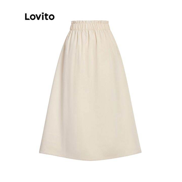 lovito-muslim-plain-button-front-zipper-ruched-delicate-texture-skirt-for-women-l47ed090-khaki