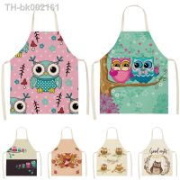 ☃ 1Pcs Colorful Owl Pattern Cleaning Art Aprons Home Cooking Kitchen Apron Cook Home Wear Cotton Linen Adult Bibs 68x55cm Delantal