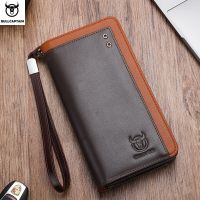 BULLCAPTAIN Leather Mens Wallet RFID Blocking Long Purse Coin Case Passport Cover For Mens Credit Card Holder