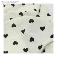 ☏ Soft Heart Print Cotton Sewing Fabric Crepe Double Layer Gauze Cloth Valentines Day Diy Towel Material tela telas por metro