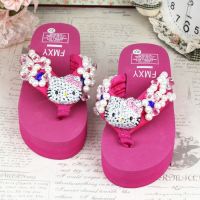 Kawaii Fashion Sanrio Diamond Hello Kitty Womens Slippers Beach Flip Flops Outdoor Sandals Woman 2023 Wedges Platform Woman