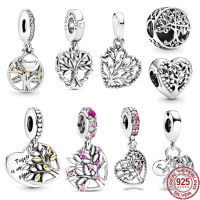 Fit Pandora สร้อยข้อมือประกายสีชมพูหัวใจต้นไม้ครอบครัว Dangle Charms 925 เงินสเตอร์ลิงเครื่องประดับแฟชั่นสำหรับผู้หญิง-Souyine