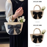 Summer high-end niche seaside beach woven bag women 2023 new bowknot portable straw woven bag all-match 【QYUE】