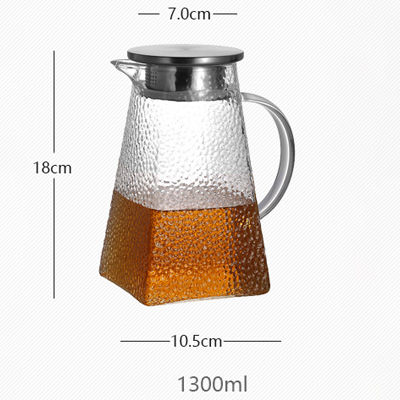 1.3L Big Textured Glass Pitcher with Stainless Steel Lid Water Carafe Handle Good Beverage Jug Homemad &amp; Iced Tea Pot