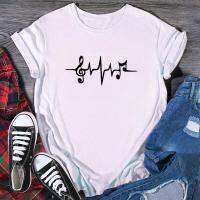 T-SHIRT สตรี EKG เพลงพิมพ์ T บำบัดสไตล์ฮาราจูกุลำลองผ้าฝ้ายคอ O แขนสั้นเสื้อยืดกราฟิก