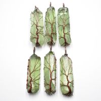 Natural green fluorite Pillar Pendants Handmade Antique Copper Wire Wrapped Tree of Life Wholesale 6PcsLot for Necklace Jewelry