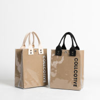 Korean Kraft Paper Bag Pvc Transparent Womens Shoulder Bag Casual Customized Bag Office Worker Zipper Shopping Handbag