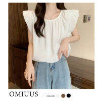 OMIUUS เสื้อยืดขนาดเล็กใหม่ฤดูร้อนเสื้ออเนกประสงค์สไตล์เกาหลีดีไซน์ไม่ซ้ำใครและระวังเสื้อเสื้อกล้ามแขนบินสำหรับผู้หญิง2023