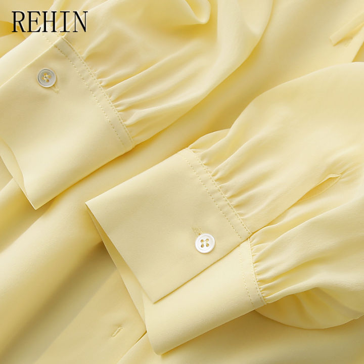 rehin-เสื้อแขนเสื้อยาวผ้าไหมสองชั้นทรงหลวมคุณภาพสูงเสื้อสตรีคุณแม่