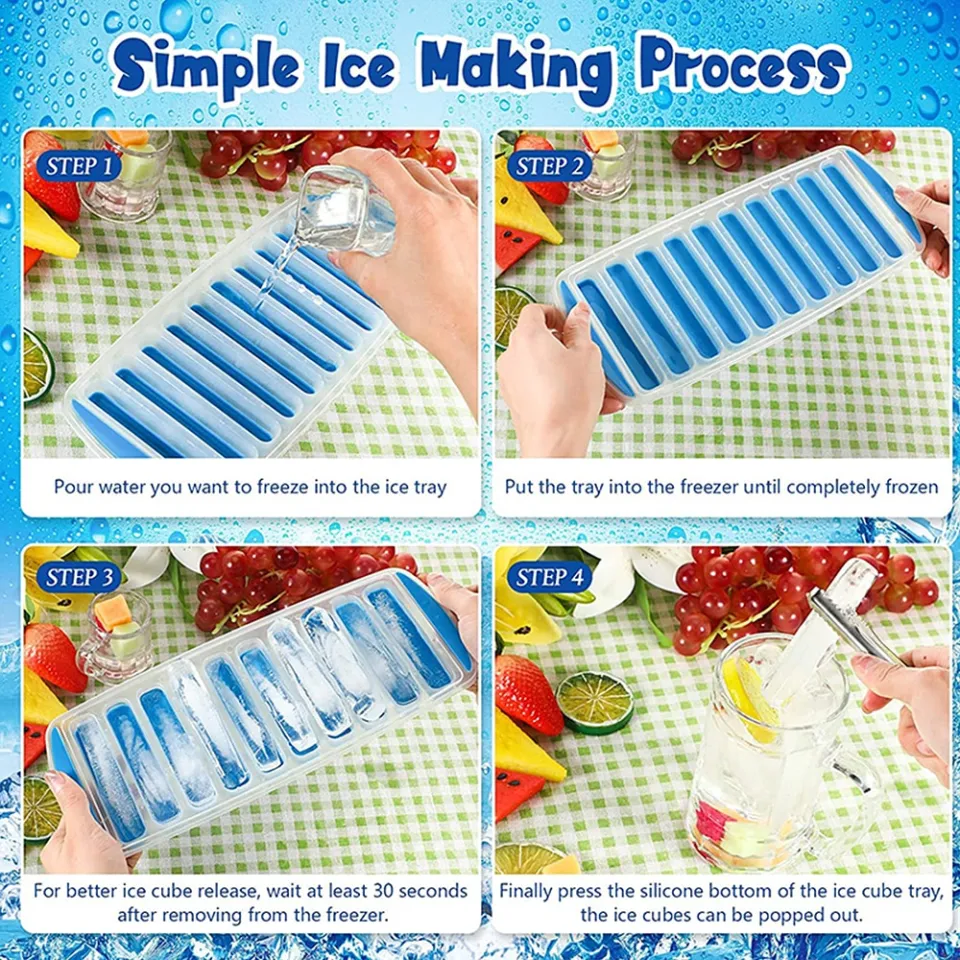 Pop Out Plastic Ice Cube Tray With Lid Reusable Ice Stick Tray Mold