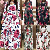 VIVI✨ Fashion Women Long Sleeve Floral Boho Print Long Dress Ladies Casual Dress