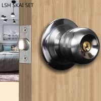 Stainless Steel Round Door Handle Lock Bathroom Single Tongue Lockset Indoor Door Knob with Lock and Key Home Kitchen Hardware