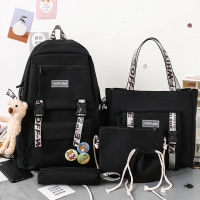 5 Pcs Set Harajuku Women Laptop Backpack Canvas School Bags For Teenage Girls Kawaii College Student Kids Book Bag Rucksack 2022