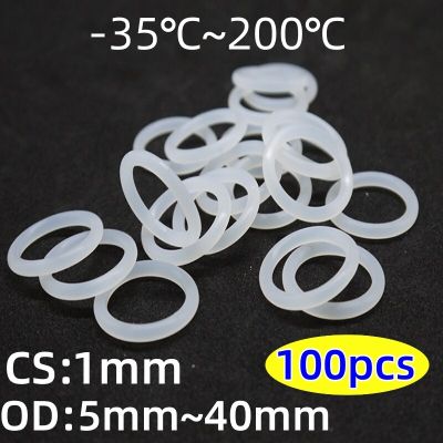 100pcs VMQ O Ring Seal Gasket Thickness CS 1mm OD 5~40mm Silicone Rubber Insulated Waterproof  Round Shape White Nontoxic Ring Gas Stove Parts Accesso