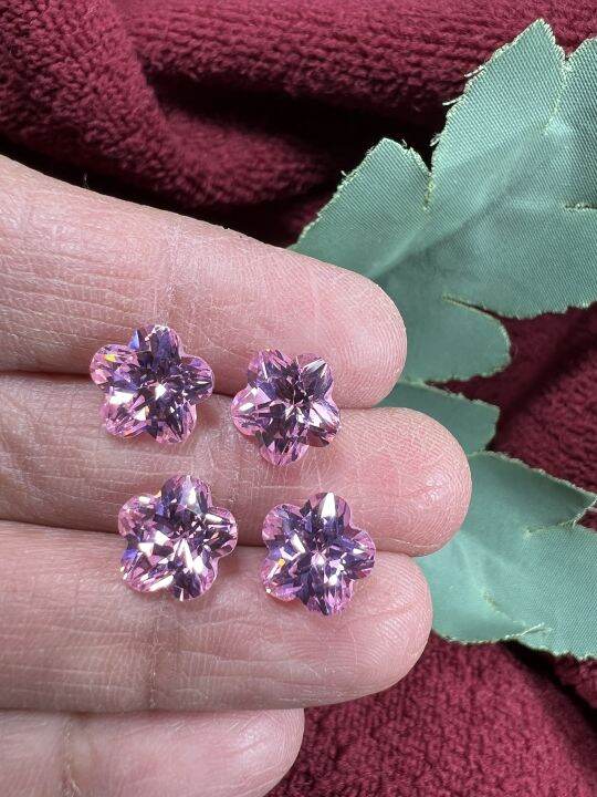 cz-american-diamond-pink-9x9-พลอย-เพชร-รัสเซีย-aaa-pink-ดอกไม้-9-00-มม-1-เม็ด-cubic-zirconia-cz-flower-shape-9-00-mm-1pcs