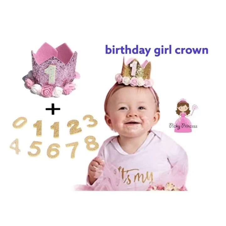 one year old crown with number birthday crown for kids party hat flower ...